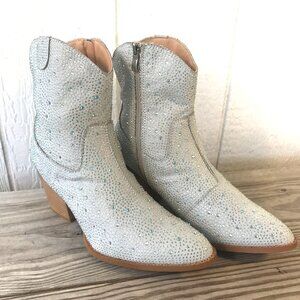Betsey Johnson Emory Rhinestone Womens Western Ankle Side Zip Boots US 10